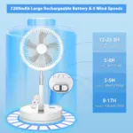 9" Foldable Rechargeable Fan Retractable Portable Mini Electric Fan with 7200mAh Battery & Remote Control for Home office