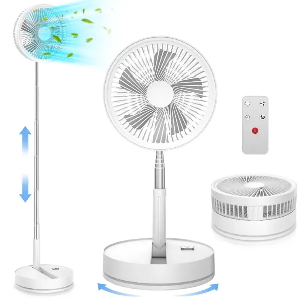 9" Foldable Rechargeable Fan Retractable Portable Mini Electric Fan with 7200mAh Battery & Remote Control for Home office