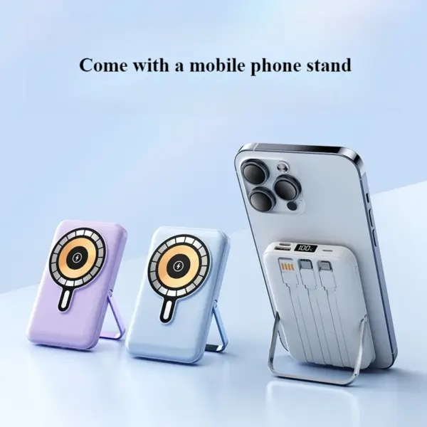 Wireless Magnetic Power Bank 20000mAh, Fast Charging, Portable, Built-in Cable, Three in One Durable Mobile Power Supply