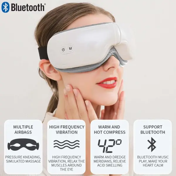 6D Smart Eye Massager Airbag Vibration Eyes Care Massage Instrument Bluetooth Music Foldable Heating Eye Massager Sleeping Mask