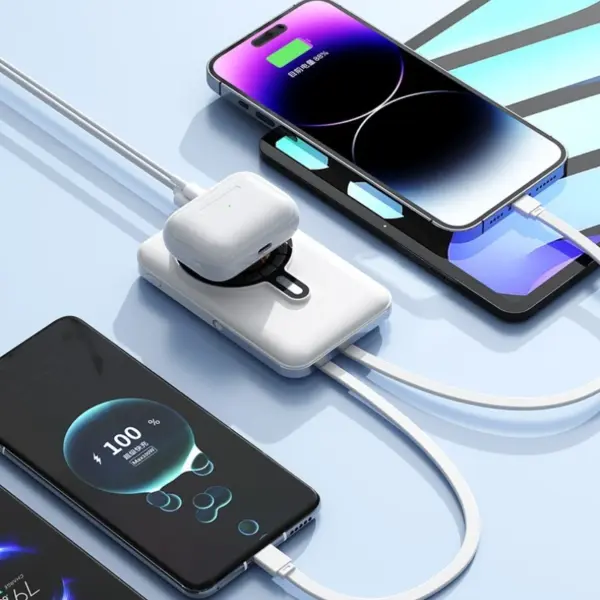 Wireless Magnetic Power Bank 20000mAh, Fast Charging, Portable, Built-in Cable, Three in One Durable Mobile Power Supply