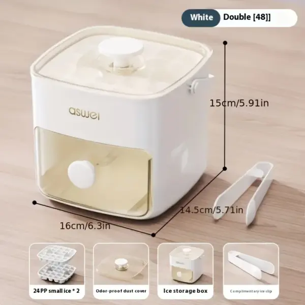 48-Cube Ice Maker with Easy Press Cap - Double Layer, Press Portable Design, Household Ice Storage Ice Box