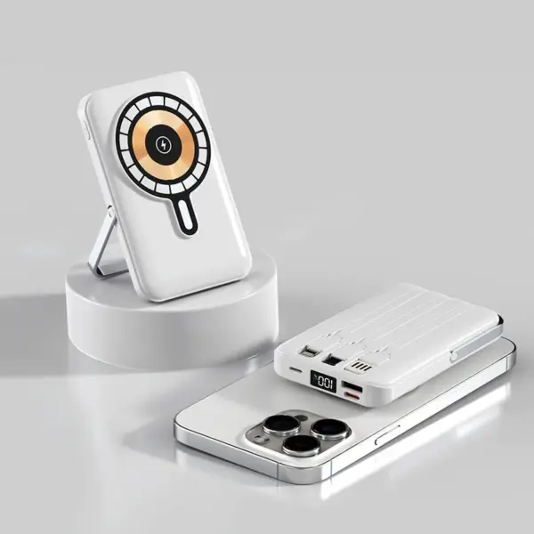 Wireless Magnetic Power Bank 20000mAh, Fast Charging, Portable, Built-in Cable, Three in One Durable Mobile Power Supply