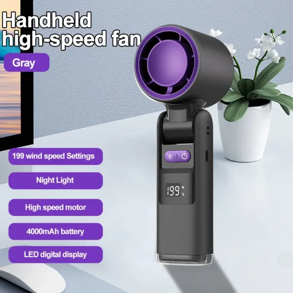 Mini Ice Compress Handheld Turbo Jet Fan 199 Wind Speeds Adjustable 4000mAh USB Rechargeable Portable Fan Outdoor Turbo Neck Fan