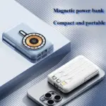 Wireless Magnetic Power Bank 20000mAh, Fast Charging, Portable, Built-in Cable, Three in One Durable Mobile Power Supply