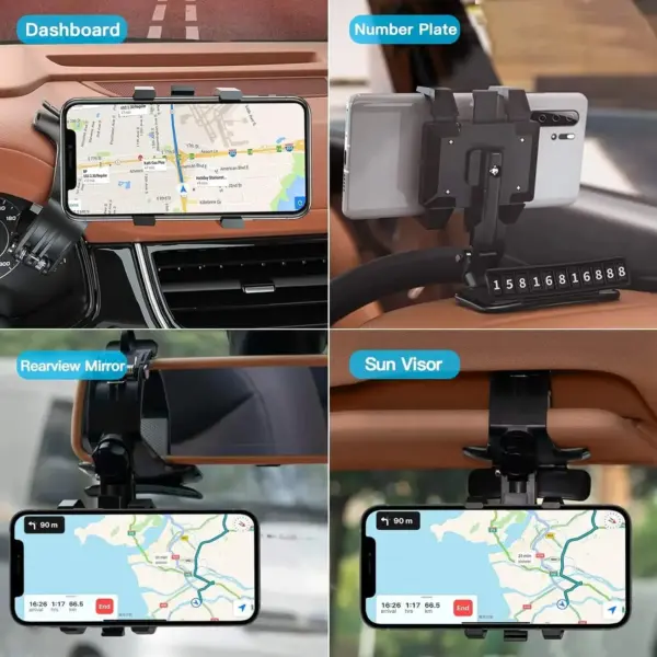 Car Phone Holder Mount for Dashboard, 1200° Rotating Cell Phone Holder for Car, Universal Big Clamp Car Phone Mount Compatible
