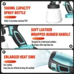 Cordless Paint Sprayer for Makita 18V 2pcs Battery Mini Paint Sprayer 1000ml Tank for Walls Ceilings, Fence, Wood