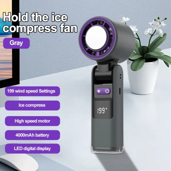 Mini Ice Compress Handheld Turbo Jet Fan 199 Wind Speeds Adjustable 4000mAh USB Rechargeable Portable Fan Outdoor Turbo Neck Fan