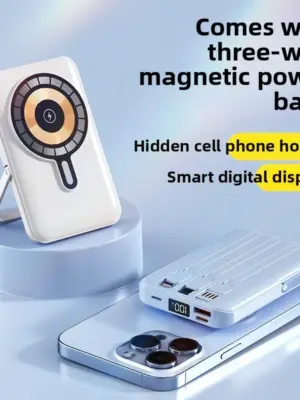 Wireless Magnetic Power Bank 20000mAh, Fast Charging, Portable, Built-in Cable, Three in One Durable Mobile Power Supply