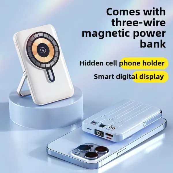 Wireless Magnetic Power Bank 20000mAh, Fast Charging, Portable, Built-in Cable, Three in One Durable Mobile Power Supply