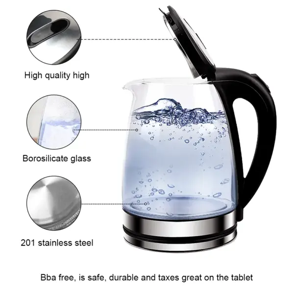 1.8L Electric Kettle Glass Tea Kettle 220V 1500-1800W Water Boiler Home Kitchen water heater,Dry Boiling Protection