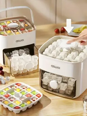 48-Cube Ice Maker with Easy Press Cap - Double Layer, Press Portable Design, Household Ice Storage Ice Box