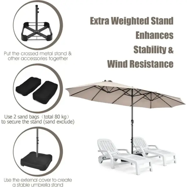 4.5m Double-Sided Parasol with Base and Crank, Outdoor Twin Extra Large Patio Umbrella, Sunshade Shelter Canopy