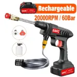 60BAR Wireless High Pressure Car Washer Self Priming Sustain 50min Washing 300W Car Wash Water Gun With Li-ion Battery 21V