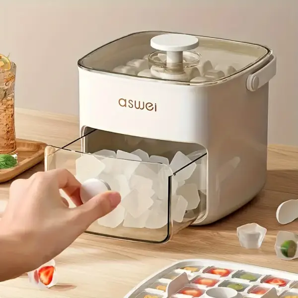 48-Cube Ice Maker with Easy Press Cap - Double Layer, Press Portable Design, Household Ice Storage Ice Box