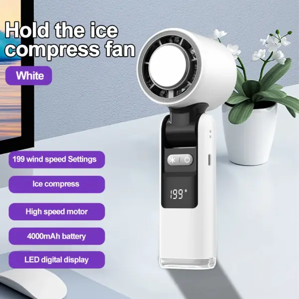 Mini Ice Compress Handheld Turbo Jet Fan 199 Wind Speeds Adjustable 4000mAh USB Rechargeable Portable Fan Outdoor Turbo Neck Fan