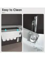 Toothbrush Holder Wall Mounted No-Drill – 2-in-1 Bathroom Organizer with Toothpaste Squeezer & Storage Rack