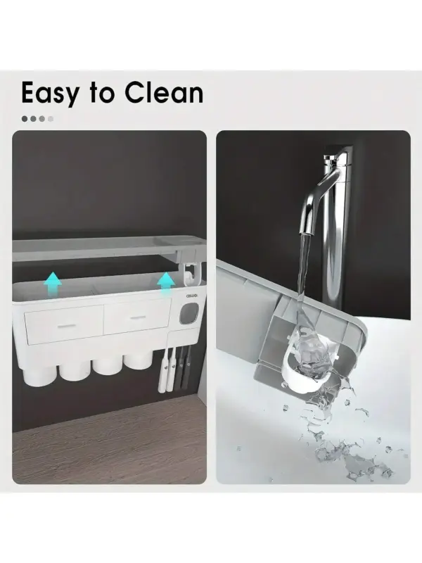 Toothbrush Holder Wall Mounted No-Drill – 2-in-1 Bathroom Organizer with Toothpaste Squeezer & Storage Rack