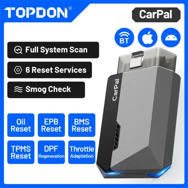 Topdon Carpal Obd2 Scanner Bluetooth Voor Auto Alle Systeem Diagnostisch Hulpmiddel Ios Android Voertuig Gezondheidscontrole Smogcontrole Batterijtest