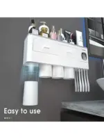 Toothbrush Holder Wall Mounted No-Drill – 2-in-1 Bathroom Organizer with Toothpaste Squeezer & Storage Rack