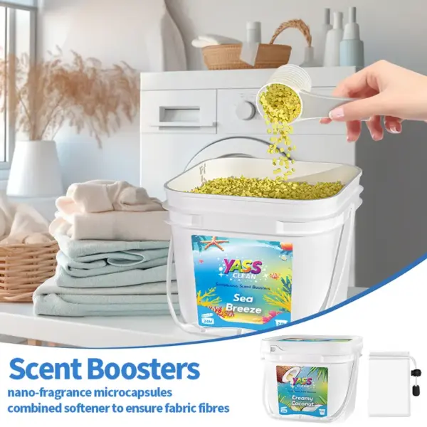 Yass Clean Sumptuous Scent Booster Laundry Beads 2.5L 1.8KG Cream Coconut Sea Breeze, In-Wash Scent Booster Beads That Gives A Fresh Scent Boost From Wash To Wash,Suitable for Sensitive Skin, Non-Stop Freshness Up To Weeks In Storage