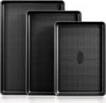 [Dealsforyou]HONGBAKE Diamond-Texture Baking Sheet Pan Set, Non-Stick Cookie Sheets, Teflon-Free Heavy Duty Bakeware - 3 Sizes, Baker, Kitchenware Cooking