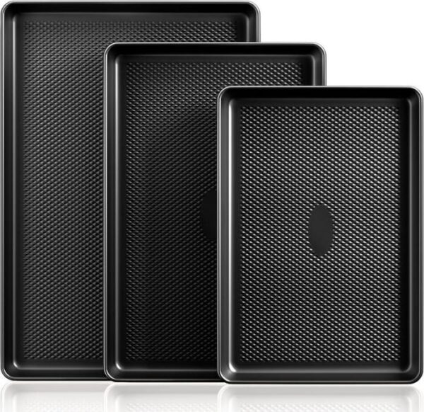 [Dealsforyou]HONGBAKE Diamond-Texture Baking Sheet Pan Set, Non-Stick Cookie Sheets, Teflon-Free Heavy Duty Bakeware - 3 Sizes, Baker, Kitchenware Cooking