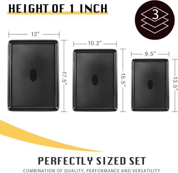 [Dealsforyou]HONGBAKE Diamond-Texture Baking Sheet Pan Set, Non-Stick Cookie Sheets, Teflon-Free Heavy Duty Bakeware - 3 Sizes, Baker, Kitchenware Cooking
