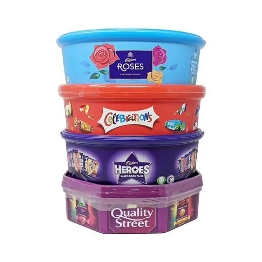 [Exclusive for New Users] Assorted Classical Chocolate Tubs Selection – Pack of 5 – Bulk Buy of Roses, Heroes, Quality Street, Celebrations Chocolate Pralines & 1 Terry’s Orange Chocolate with Topline Card for Chocolate Gifts