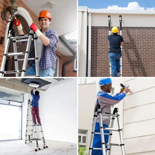Telescopic Ladder Aluminium 6.6m/4.2m 13.8ft 22ft  A-Frame Folding Portable Multi-Purpose Ladder with EN131 Certified Load 150kg
