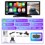 11.26 inch Dash Cam 4K Car DVR Wireless Carplay & Android Auto GPS Navigation Video Recorder Dashboard Dual Lens Wifi FM AUX
