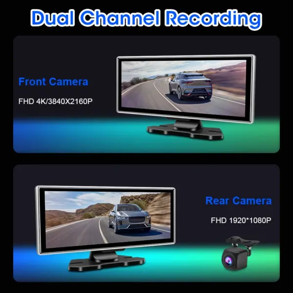 11.26 inch Dash Cam 4K Car DVR Wireless Carplay & Android Auto GPS Navigation Video Recorder Dashboard Dual Lens Wifi FM AUX