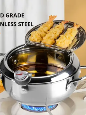 1pc Stainless Steel Oil Pan Household Thermometer With Cover Tempura Oil Fryer Small Oil Saving French Fries Frying Pan