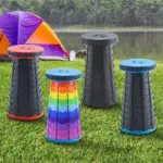Adjustable Height Compact Stool  Lightweight Portable Plastic Folding Telescopic Chair for Outdoor Fishing  Beach & Camping