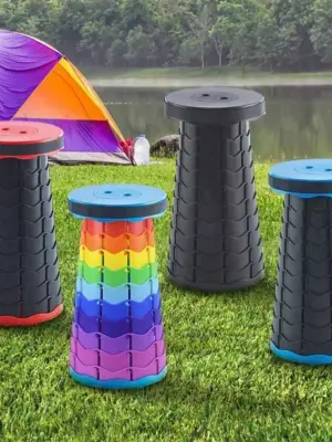 Adjustable Height Compact Stool  Lightweight Portable Plastic Folding Telescopic Chair for Outdoor Fishing  Beach & Camping