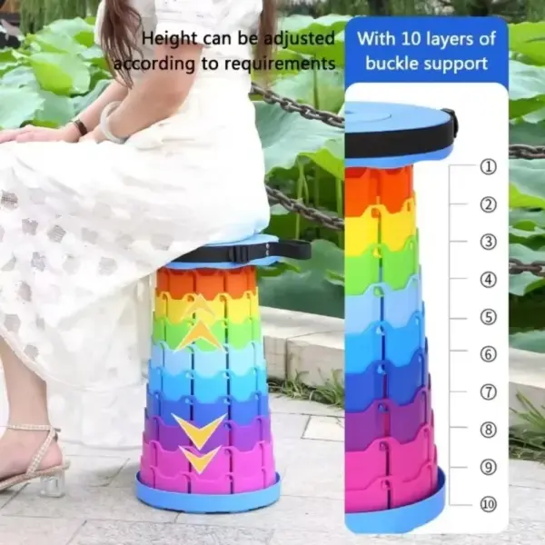 Adjustable Height Compact Stool  Lightweight Portable Plastic Folding Telescopic Chair for Outdoor Fishing  Beach & Camping