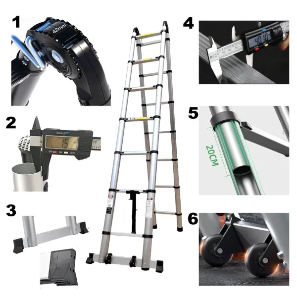 Telescopic Ladder Aluminium 6.6m/4.2m 13.8ft 22ft  A-Frame Folding Portable Multi-Purpose Ladder with EN131 Certified Load 150kg