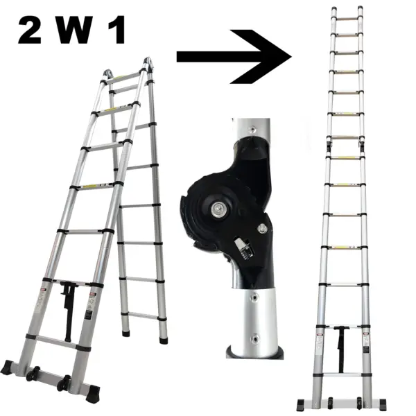 Telescopic Ladder Aluminium 6.6m/4.2m 13.8ft 22ft  A-Frame Folding Portable Multi-Purpose Ladder with EN131 Certified Load 150kg
