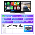11.26 inch Dash Cam 4K Car DVR Wireless Carplay & Android Auto GPS Navigation Video Recorder Dashboard Dual Lens Wifi FM AUX