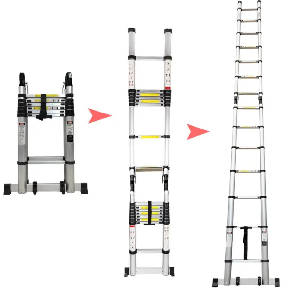 Telescopic Ladder Aluminium 6.6m/4.2m 13.8ft 22ft  A-Frame Folding Portable Multi-Purpose Ladder with EN131 Certified Load 150kg