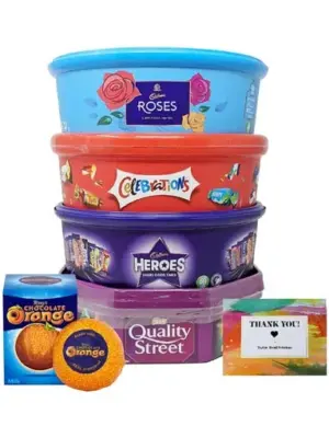 [Exclusive for New Users] Assorted Classical Chocolate Tubs Selection – Pack of 5 – Bulk Buy of Roses, Heroes, Quality Street, Celebrations Chocolate Pralines & 1 Terry’s Orange Chocolate with Topline Card for Chocolate Gifts